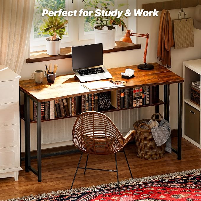 Huuger Folding Desk with Storage Shelf, 47.2 Inch Foldable Computer Table - Image 8