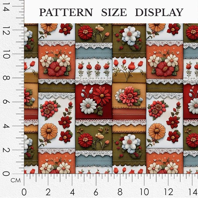Patchwork Floral Cotton Fabric Panel 61 x 36.6 Inches, Vintage Quilt Style - Image 3