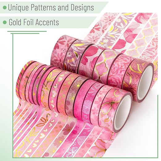 Mr. Pen- Washi Tape Set, 21 Rolls, Floral Pink | 5.5 Yards/Roll, Washi Tape - Image 3