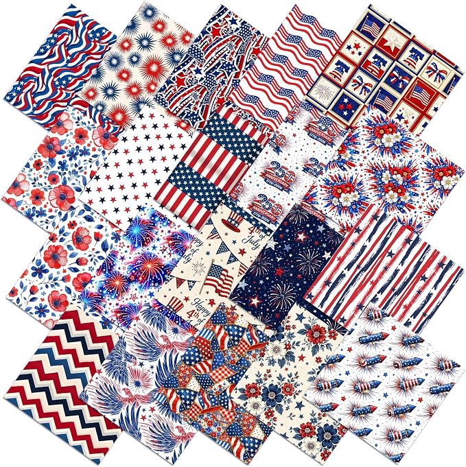 HunnmingRe 20 Pcs 10''x10'' Patriotic Quilting Fabric Square Red White Blue by HunnmingRe
