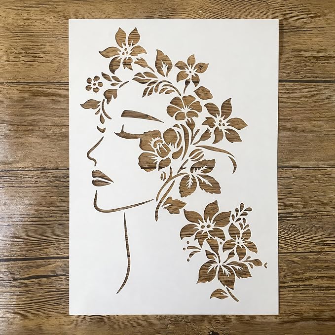 TIAMECH A4 Reusable Floral Woman Face Stencil by TIAMECH