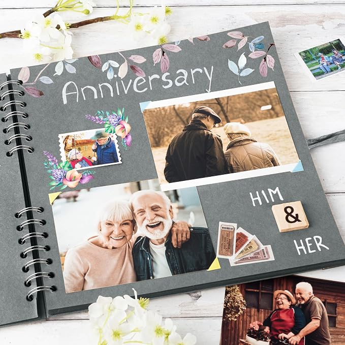 Bstorify 10 x 10 Inches Scrapbook Album 70 Pages Grey Thick Kraft Paper Corner - Image 6