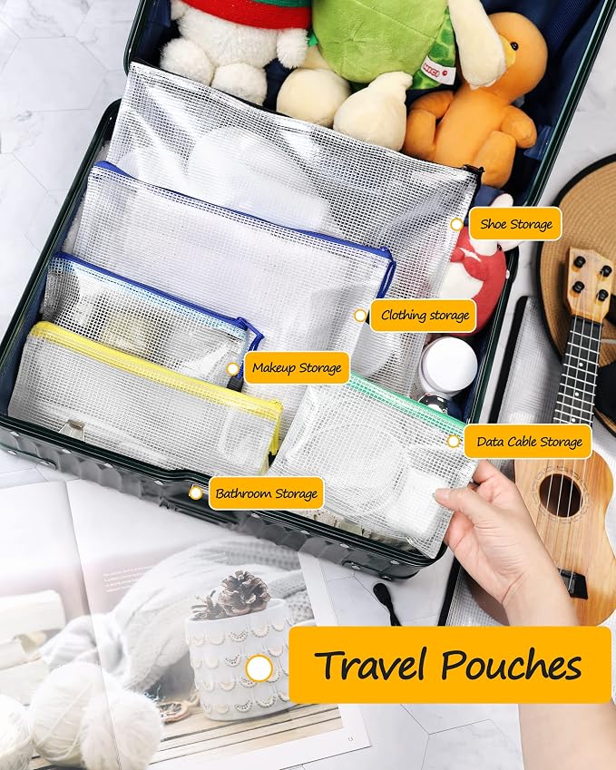 SUNEE Plastic Mesh Zipper Pouch 6.8x9.2 in, Small Water-Resistant Zip Bag - Image 4