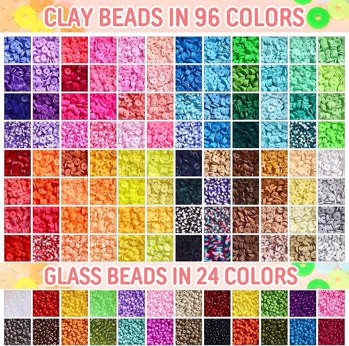 Ilootm Friendship Bracelet Making Kit, 96 Colors Polymer Clay Beads & 24 Colors - Image 3