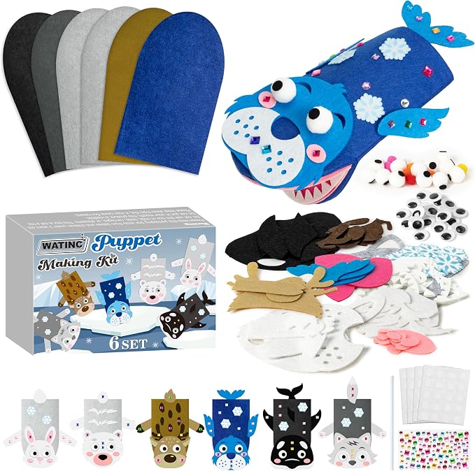 WATINC 6Pcs Hand Puppet Making Kit, Art Craft Felt Sock Puppet Toys, Creative by WATINC