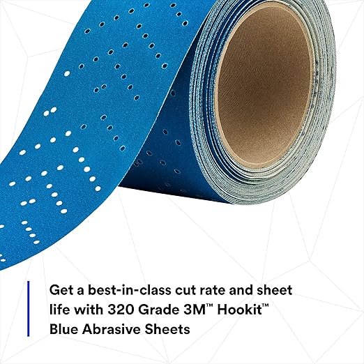 3M Hookit Blue Abrasive Sheet Roll, 36195, Multi-Hole, 2.75 in x 13 yd, 320+ Grade, Automotive Sanding Roll Sandpaper for Coating Removal, Body Repair, Auto Sanding