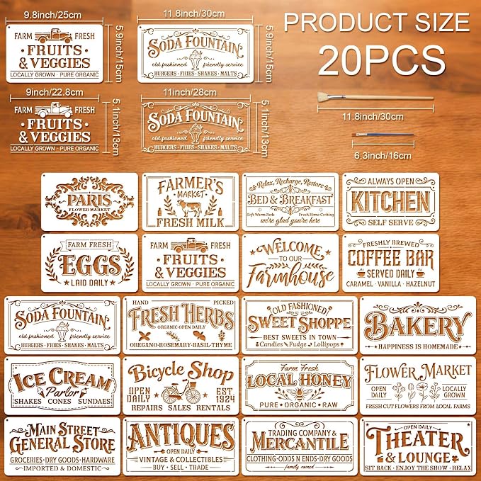20pcs Farm Stencils for Painting Stencils for Crafts Reusable | Rustic - Image 2