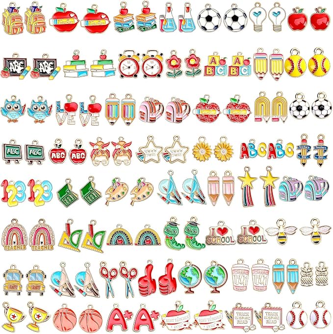 SANNIX 110 Pieces School Themed Charms Bulk, Teacher Jewelry DIY Craft Supplies by SANNIX