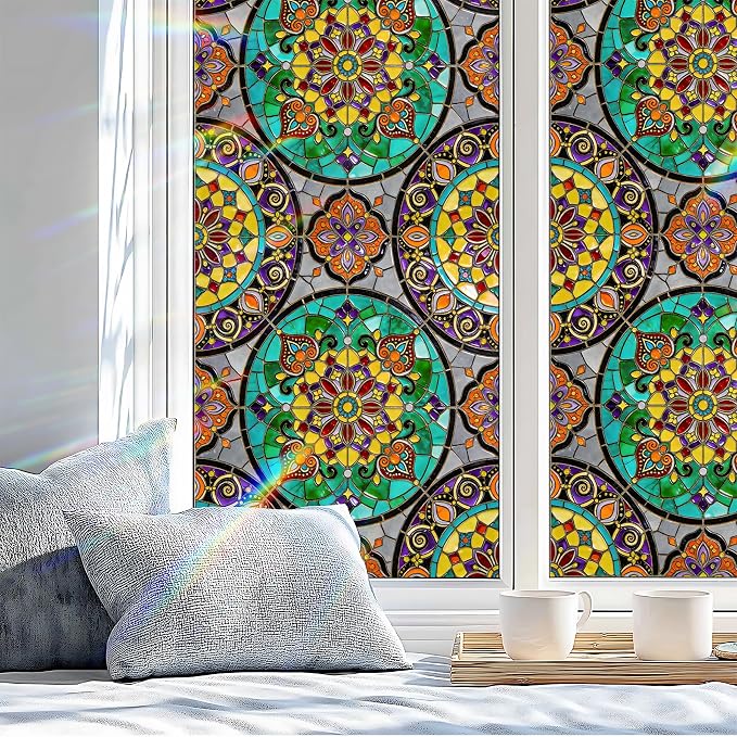 Stained Glass Window Privacy Film Static Cling by AOHMPT