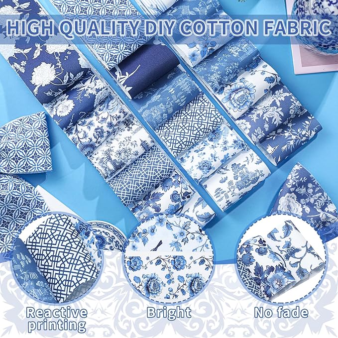 Hosuly 40 Pcs Blue and White Floral Jelly Fabric - Image 5