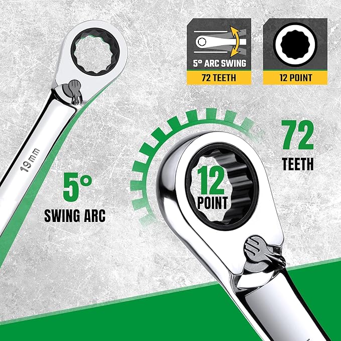 SK Reversible Ratcheting Wrench Set, Combination Wrench Set, 8-Piece, Metric, 72-Tooth, Premium CR-V Construction, with Rack Organizer