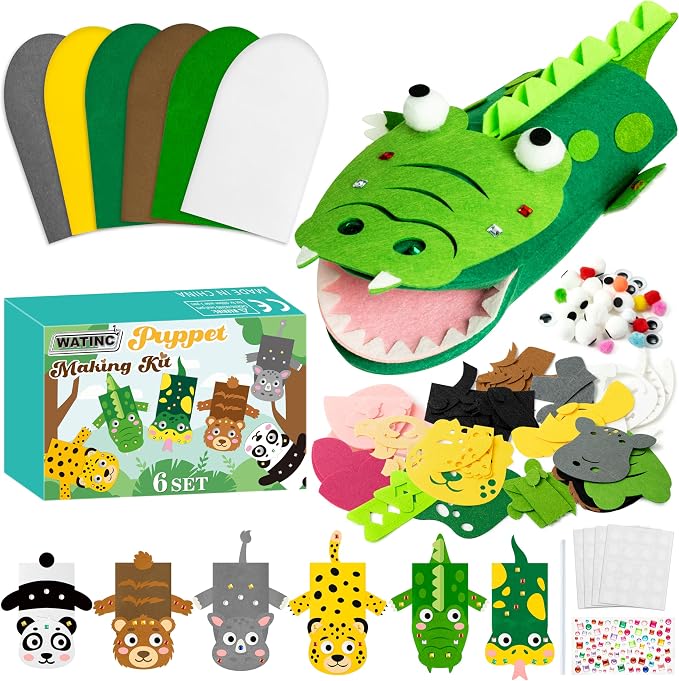 WATINC 6Pcs Hand Puppet Making Kit, Art Craft Felt Sock Puppet Toys, Creative by WATINC