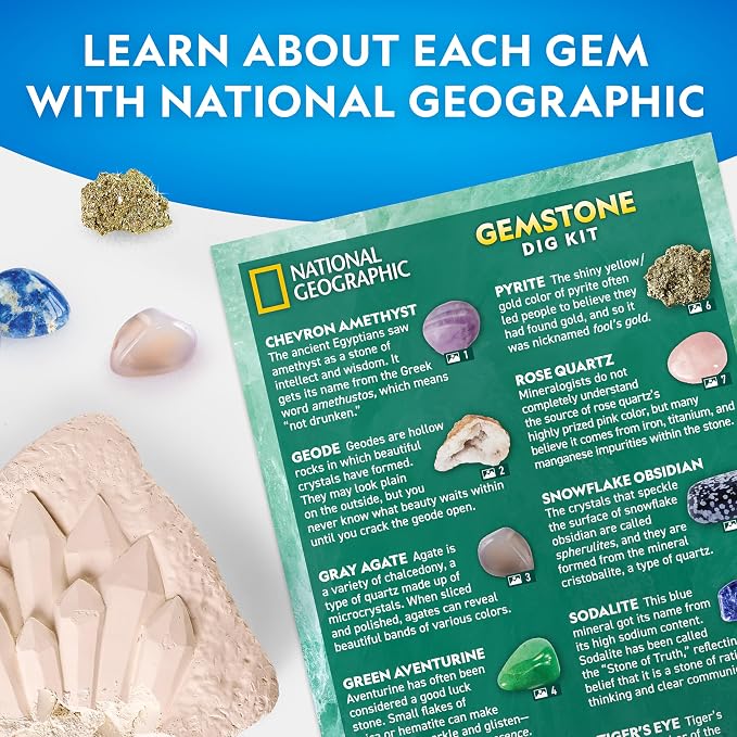 National Geographic Gemstone Dig Kit – Dig Up 10 Real Gemstones and Crystals - Image 6