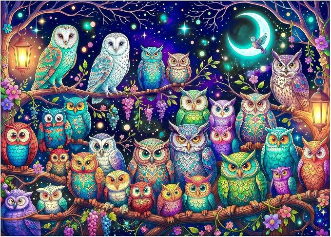 Moonlit Owls Puzzles for Adults 1000 Pieces, Impossible Challenging Jigsaw by FLYHOUR