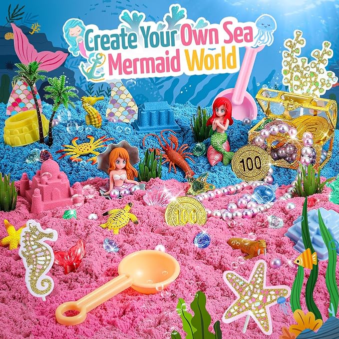 KNASON Mermaid Sensory Bin, Play Sand Art Kit - Image 3