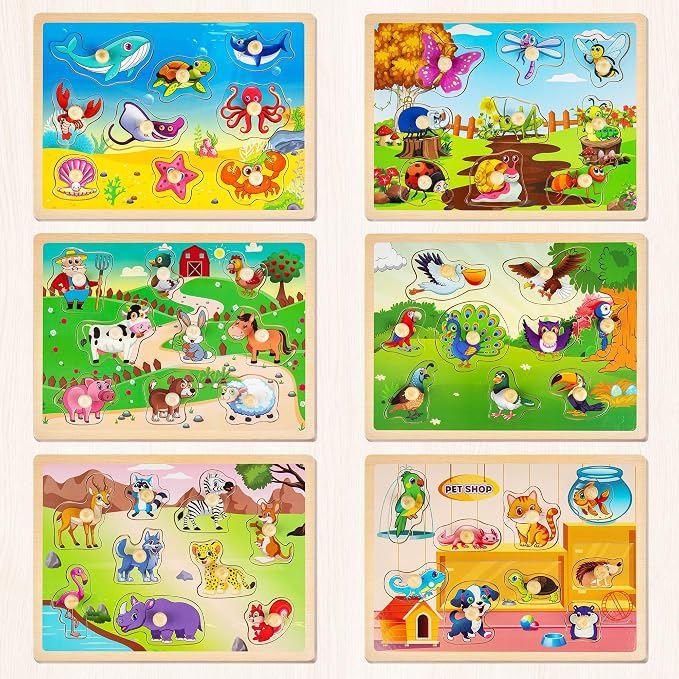 SYNARRY Wooden Puzzles for Toddlers 1-3, 6XSET Animals Puzzles for Toddlers 2-4 - Image 2