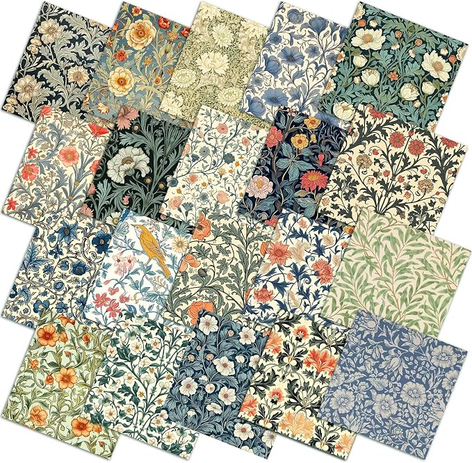 HunnmingRe 20 Pcs 10''x10'' William Morris Flower Quilting Fabric Square by HunnmingRe