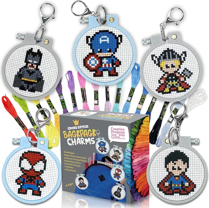 5 Stamped Superhero Cross Stitch Beginner Projects by Craftiloo