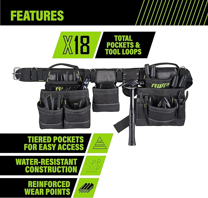 AWP Tool Belt, Tool Rig, Durable, Premium Tool Belt Organizer