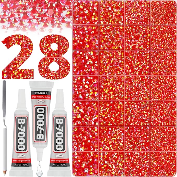 36000Pcs Red AB Rhinestones for Bedazzling, Flat Back Resin Gemstone Jewel by Worthofbest