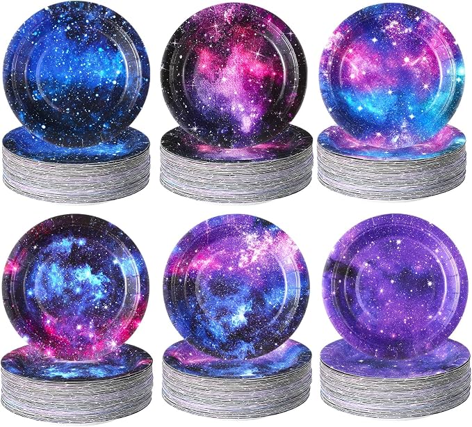 Funnymoom 60 Pcs 7 Inch Space Galaxy Paper Plates Outer Space Theme Birthday by Funnymoom