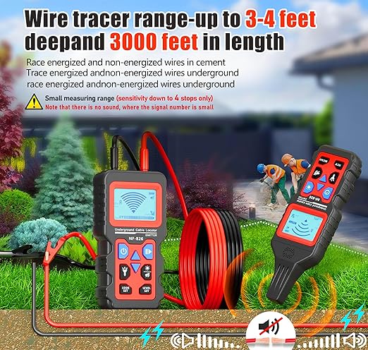 NF-826 Underground Wire Locator & Cable Tracer/Buried Wire Tracer and Cable Locator/Under Ground Circuit Tracer,for Dog Fence Cables Irrigation Control Wires,Tone Generator Kit (Professional Grade)