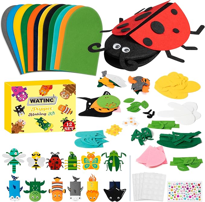 WATINC 12Pcs Hand Puppet Making Kit, Art Craft Felt Sock Puppet Toys, Creative by WATINC