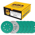 Dura-Gold Premium 120 Grit 5" Green Film Sanding Discs, 8-Hole Pattern, Box of 50 - Dustless Hook & Loop Backing Sandpaper for DA & Random Orbital Sanders, Sand Automotive Paint Woodworking Furniture