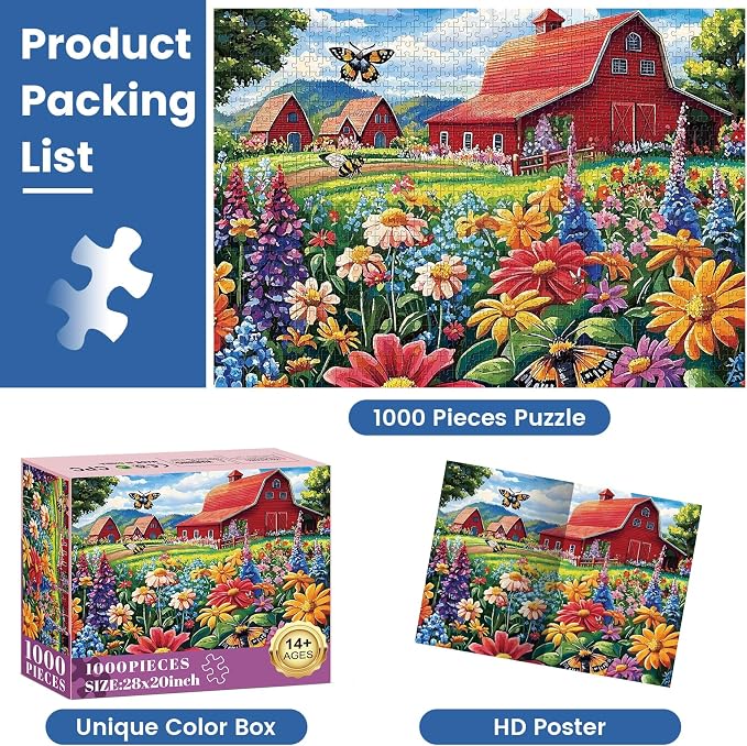 1000 Piece Puzzle for Adults, Honey Bee Farm Puzzles, Butterfly Flowers Garden - Image 6