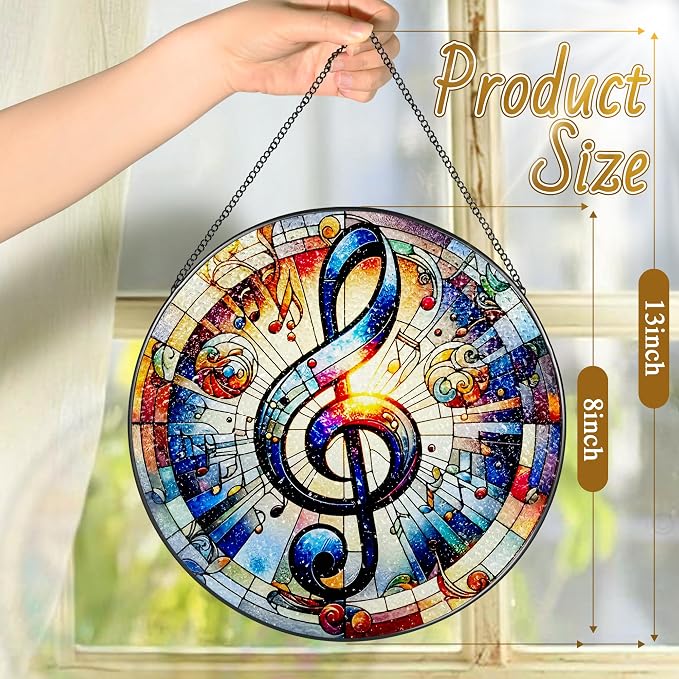 Stained Glass Window Hanging, LAOWEIKI 8'' Musical Note Suncatcher, Stained - Image 4
