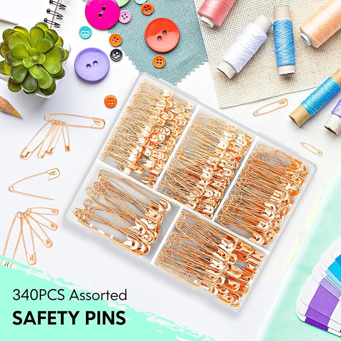 340 Pack Safety Pins Assorted, 5 Different Sizes Small and Large Safety Pins - Image 7