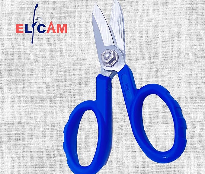 Elfcam® - 2 Pack Kevlar Scissors for Fiber Optic Cables, Super Multi Shears with Serrated Blade for Griping Materials, Multifunctional Cutters Made of High Carbon Alloy Steel, Manufactured by Nusharp