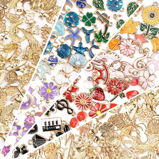Sistenia 200PCS Charms for Jewelry Making, Bulk Mixed Color Gold Metal Enamel by Sistenia