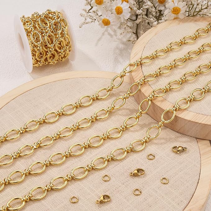 6.5 FT Bright Gold Chains for Jewelry Making Oval Circle Chain Link | Stainless - Image 8