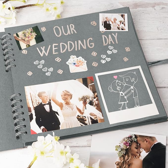 Bstorify 10 x 10 Inches Scrapbook Album 70 Pages Grey Thick Kraft Paper Corner - Image 7
