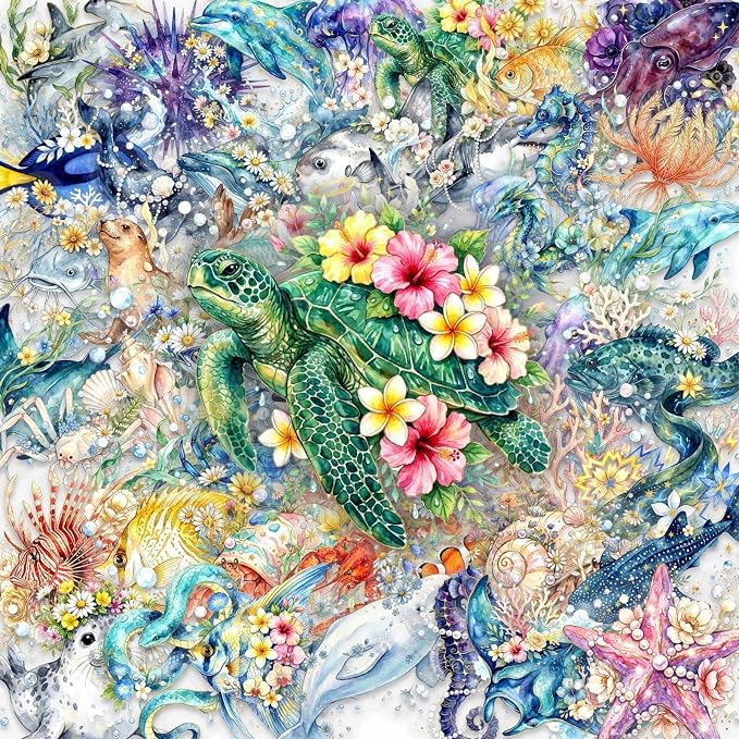 50Pcs Transparent Aesthetic Marine Life Flowers Stickers by Unknown