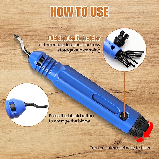 Deburring Tool with 10 High Speed Steel Blades Flexible Pipe Deburring Tool with Swivel Blades Anti-Slip Handle for 3D Printing Metal Copper PVC Aluminum Steel Wood Hole Edges (Model AMD015)