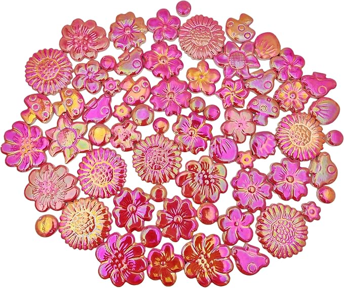 500g/1.1lb Ceramic Mosaic Tiles Mixed Shapes of Flowers, Mushrooms - Image 2