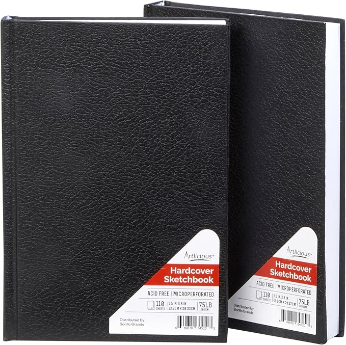 Artlicious Hardcover Sketch Book 2 Pack, 5.5" x 8" Black Drawing Books by Artlicious