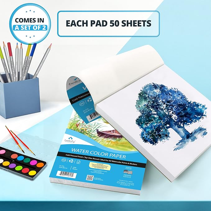 Bellofy 2X Watercolor Paper Pad, 100 Sheets, 9x12 Inches | Ideal - Image 4