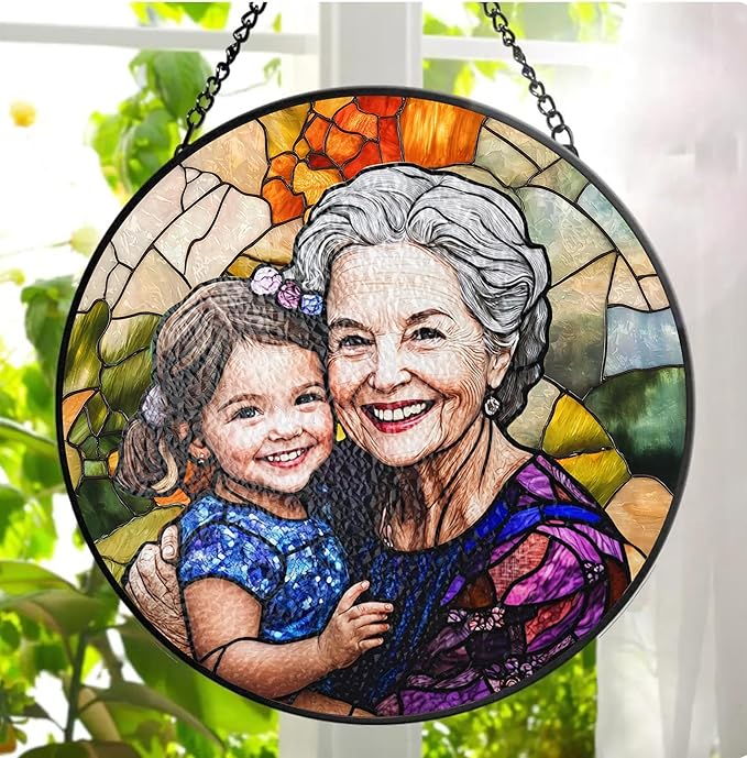 LOVELYPOD Personalized Grandma Stained Glass Sun Catcher, Photo Family Portrait by LOVELYPOD