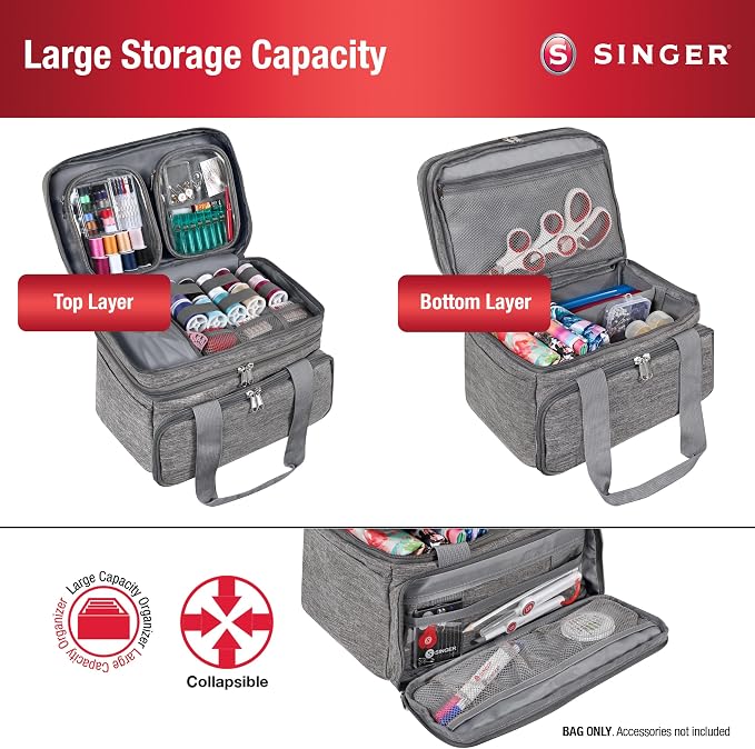 SINGER Sewing Accessories Organizer – Double Layer Portable Sewing Storage Bag - Image 2