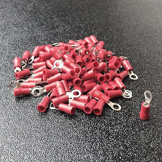 ANGSTROM #8 Bolt Ring Terminals, Insulated Electrical Crimp Connectors 100pcs (22-16ga Red)
