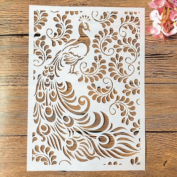 TIAMECH A4 Reusable Feather Leaves Peacock Stencil by TIAMECH