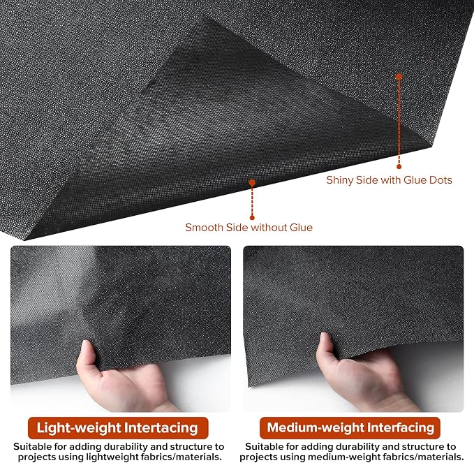 ZOMONETI Light Weight 17in x 30yd Black Iron On Non-Woven Fusible Interfacing - Image 3