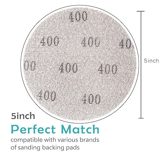 Mesh 5 inch 6 inch Sanding Discs 35PCS Hook and Loop Sanding Discs, Dust-Free, Ideal for Metal, Wood, Composites, Stock Removal, and Fine Finishing (5in, 400 Grit)
