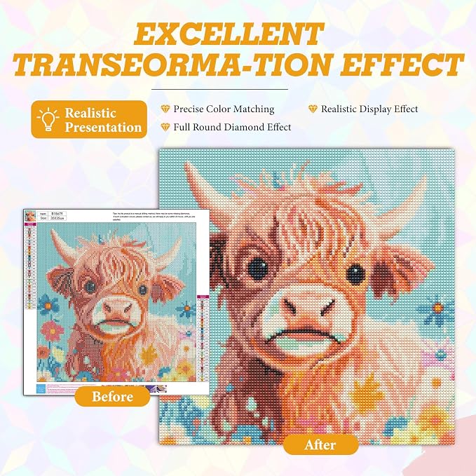 Highland Cow Diamond Art Kits for Adults Beginners 14x14 in, DIY Craft Gift | - Image 4