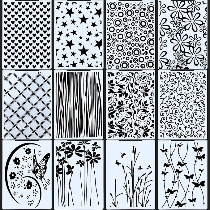12 Pieces Embossing Folders DIY Craft Template Stencil Butterfly Star Embossing by CHENGU