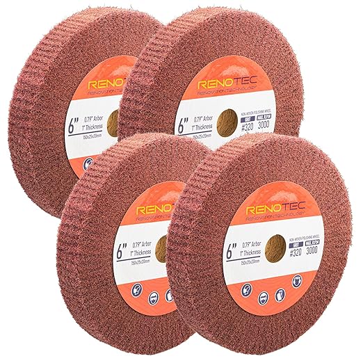 6 Inch Flap Wheel, Non-Woven Abrasive Polishing Wheel, 1 Inch Thickness, 3/4 Inch Arbor, for Bench Grinder (4 Pcs Grit320)