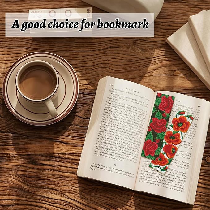 NEGEKFKX 6 Pcs Flower Cross Stitch Bookmark Kit - Image 3